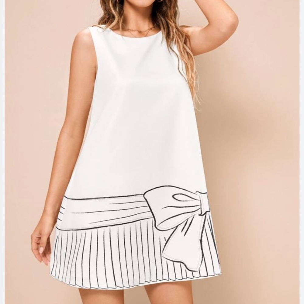 MINA Striped & Bow Print White Sleeveless Dress